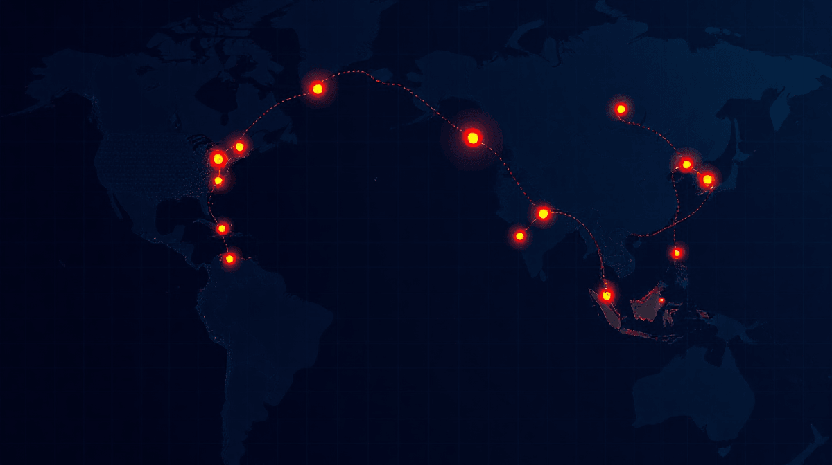 Glowing Asia-Pacific regional map with interconnected commerce nodes representing B2B trade flows across Hong Kong, Singapore, Indonesia, and Australia