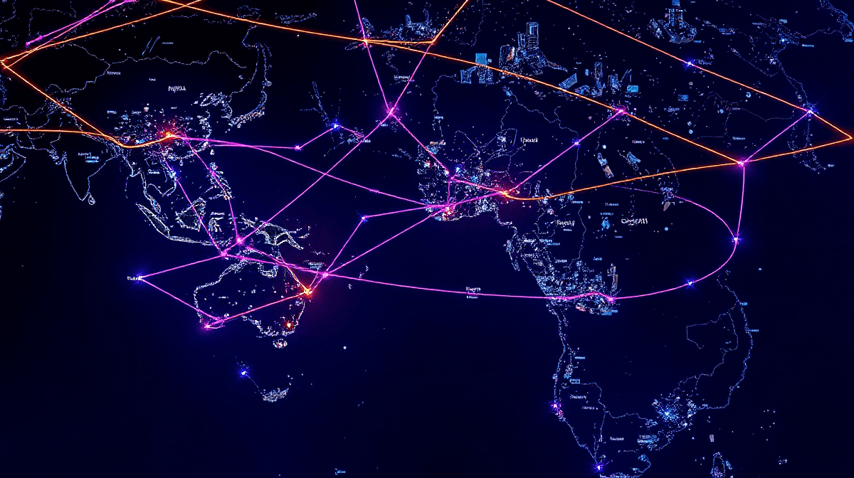 Interconnected digital trade routes linking Asia-Pacific cities representing multi-market e-commerce operations